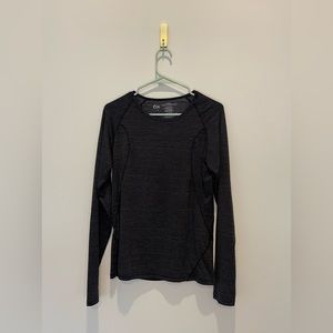 XL Zyia Long Sleeve Workout Top, Black and Grey Striped